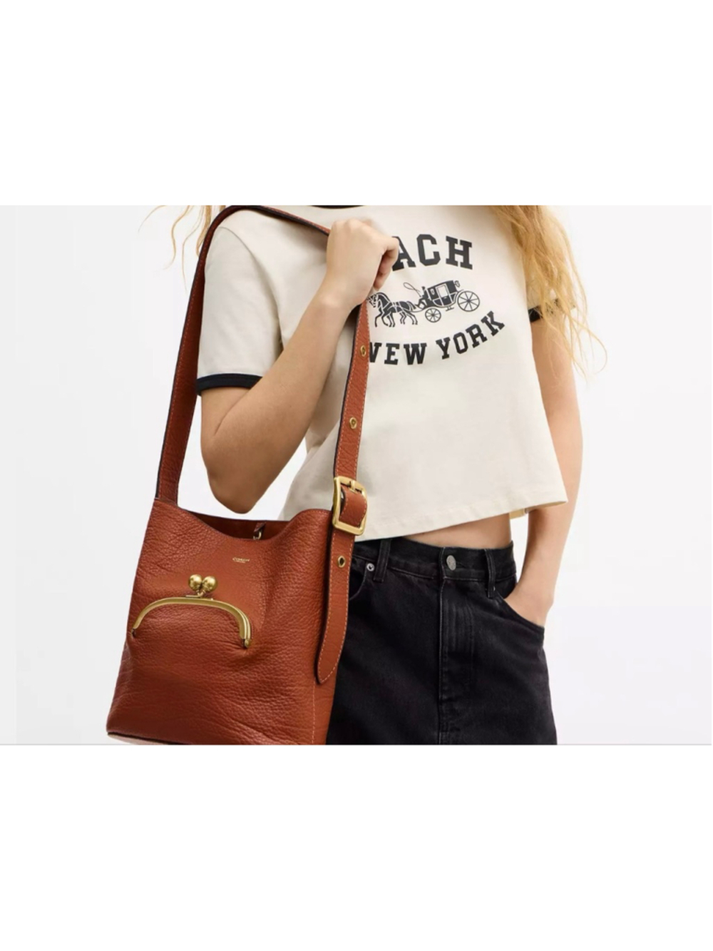 UU Bleecker Bucket Bag With Kisslock - Amber Brown - Picture 2 of 3